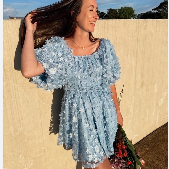 Buddy Love Light Blue 3D Floral Colby Sequin Babydoll Dress - Picture 15 of 16